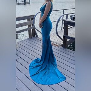 Johnathan Kayne Teal Gown with Train